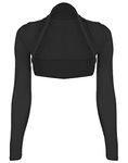 WearAll Womens Plus Size Plain Long Sleeve Cropped Ladies Shrug Bolero Cardigan Top - Black - 20/22