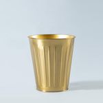 Indecrafts Brass Trash Can 3.5 Litre Wastebasket Dustbin Round Open Top Trash Can Bathroom Bedroom Kitchen Office|Dorm Room Disposal Waste Bin|Hotel Style Garbage Basket Bin (Linear, Gold)