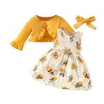 Miipat Baby Girls Dress with Cardigan Clothing Set Toddler Fall Winter 2Pcs Outfits Set Girl Sleeveless Dress and Long Sleeve Coat Yellow 9-12 Months