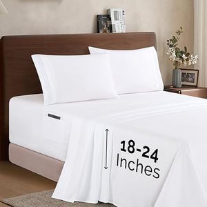 Elegant Comfort Luxury 1500 Premium Hotel Quality Microfiber 4-Piece Sheet Set - Soft, All Around Elastic 18-24 Inches Deep Fitted Sheet - Extra Deep Pocket Sheets, King, White