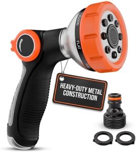 Garden Hose Nozzle, 8 Spray Patterns, Thumb Flow Control, Black & Orange