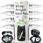 Funcils 4 Dual Tip White Acrylic Paint Pens - Extra Fine Tip & Medium - White Acrylic Paint Markers for Metal, Rocks, Canvas, Wood, Ceramic, Glass, Fabric, Plastic - Acrylic Markers for Kids & Adults