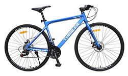 THRILLER 85% Assembled Specially Designed Alloy Frame 700 C Dual Disc Brake 26 T Hybrid Cycle/City Bike (21 Gear, Blue, Black)