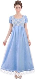 ZhouBoat Regency Dress for Women Double Layer Lace Ruffled Puff Sleeve Empire Waist Vintage Victorian Tea Party Gown L