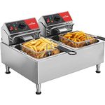 CROSSON ETL Listed Dual Tank 26Lbs Electric Deep Fryer with Solid Basket,Removable Oil Container and Height Adjustable Legs for Restaurant -120V,3600W Commercial Countertop Deep Fryer