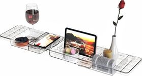 Luxury Clear Bathtub Shelf Across Tub,Expandable Plastic Bathtub Tray Over The Tub Bath Caddy,Free Standing Bath Table Board & Accessories for Women Relaxing with Reading Book Holder