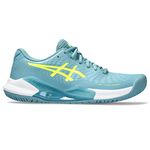 ASICS Women's Gel-Challenger 14 Tennis Shoes, 9, GRIS Blue/Safety Yellow