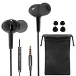 SourceTon Noise Isolating Earphones, in Ear Headphones with Microphone and Volume Control, Powerful Bass Sound Includes 2 Different Sized Pairs of Ergonomic Earbuds and Carry Bag, Black