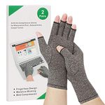 2-Pair Arthritis Compression Gloves for Alleviate Rheumatoid Osteoarthritis, Carpal Tunnel Raynauds Disease, Ease Muscle Tensi on Fingerless, Breathable & Moisture, Women and Men (Gray, Large)