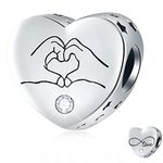 I Love You Heart in Your Hands Gesture Charms, fits Pandora Valentines Day Bracelet, 925 Sterling Silver Infinity Finger Beads with Openwork Star, for Wife/Bridal/Couple Present