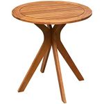 Tangkula 27.5 Inch Eucalyptus Wood Outdoor Patio Bistro Table, Round Wooden Table w/X Base, Coffee Side Bistro Table for Garden, Backyard, Patio, Living Room (Teak)