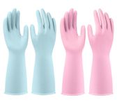 Rubber gloves cleaning 2 Pairs rubber gloves dishwashing kitchen dish gloves Reusable.(Medium,Blue+Pink)