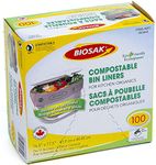 Biosak Compostable Green Bin Liners, 41.9 cm × 44.45 cm (16.5 in × 17.5 in) - 11.3L (3 Gallons) - Extra Thick 0.71 Mils - Biodegradable Certified - Pack of 100