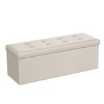 SONGMICS 43 Inches Folding Storage Ottoman Bench, Storage Chest, Footrest, Padded Seat, Cream White ULSF70M