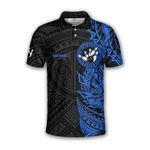 DnDeez Custom Bowling Shirt, Bowling Team Polo Shirt Tribal pattern1, Sizes: S-5XL, Blue, Large