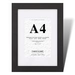 Fabian Clarke London® A4 Modern Black Wooden Picture Photo Frame For Certificate or Noticeboard Poster with White A5 Mount to Hang Portrait or Landscape