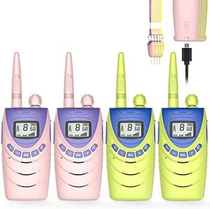 QNIGLO Walkie Talkie for Kids Rechargeable, Kids Walkie Talkies 4 Pack, Outdoor Camping Games with 𝗟𝗶-𝗶𝗼𝗻 𝗕𝗮𝘁𝘁𝗲𝗿𝘆, Pink Toys for Girls Walkie Talkies Halloween Xmas Birthday Gifts