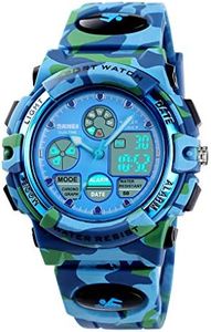 Boys Digital Watch Outdoor Sports 50M Waterproof Electronic Watches Alarm Clock 12/24 H Stopwatch Calendar Boy Girl Wristwatch - Camouflage Blue