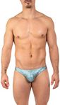 Gary Majdell Sport Mens Unique Print Contour Pouch Thong Swimsuit (Silver Snake Skin, Large)