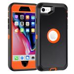 iPhone SE 2020 Case,iPhone SE 2022 Case,3 in 1 Built-in Screen Full Body Protector Phone Case,Shockproof TPU Hard PC Bumper Drop-Proof Shell for iPhone SE 2nd 3rd 4.7 inch Black/Orange