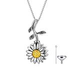 Personalized Sunflower Cremation Jewelry 925 Sterling Silver Urn Necklace Keepsake Ashes Hair Memorial Pendant Locket for Women Mom, Metal