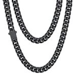 Mens Cuban Link Chain, Black Miami Cuban Chain Necklace for Men, 7mm Wide Hip Hop Mens Jewelry, 22"