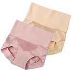 AKADO Cotton High Waist Panties Tummy Control Underwear Ladies Briefs Shapewear Double Layer Half Body Shaper Underwear for Women - 2pc, Free Size. (Pink + Skin)