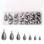 Bass Casting Sinkers Set with Fishing Box Lead Fishing Sinker with Ring Carp Fishing Water Drop Shaped Weights 7Size (54pcs)