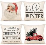 Christmas Pillow Covers 18x18 Set of 4 Christmas Pillows Farmhouse Christmas Decorations Rustic Outdoor Throw Pillows Linen Pillow Case for Couch Sofa Docor