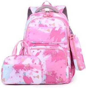 Amythe Sac D'école Cartable Fille Primaire et Secondaire, 3 pièces Comprend sac à déjeuner et trousse à crayons, Imperméable, 32 litres, Sac a Dos pour Enfants Filles 8 10-14 ans, Rose