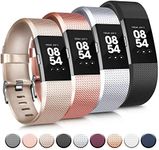 Tobfit 4 Pack Sport Bands Compatible with Fitbit Charge 2 Bands, Wristbands for Women Men Small/Large (Black/Champagne/Rose Gold/Silver, Large)