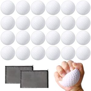 TANEMUDO 24 Pcs Mini Golf Stress Ball Bulk 2.5 Inch Foam Practice Balls for Stress Relief with 2 Black Mesh Storage Bags Sports Party Favors for Birthday School Carnival Gift