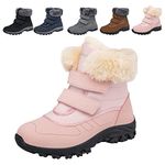 Waterproof Walking Boots Womens Winter Snow Boots Warm Fur Lined Ankle Boots Anti-Slip Hiking Outdoor Shoes Pink 5.5 UK (Label Size 39)