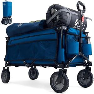 TIMBER RIDGE Festival Trolley on Wheels, 200L Folding Camping Trolley Wagon with Adjustable Handle & Cup Holder, Foldable Heavy Duty Wagon Cart for Outdoor Garden Picnic Shopping 100KG Capacity