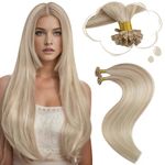 Moresoo 16 Inch Utip Fusion Hair Extensions Glue Hair Extensions 1 G/S 50 Grams Per Pack Stick Tip Hair Extensions Ash Blonde #18 Mixed with Bleach Blonde #613 Natural Human Hair