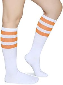 Pareberry Classic Triple Stripes Soft Cotton On the Calf Retro White Tube Socks (A-pair(Orange/White))