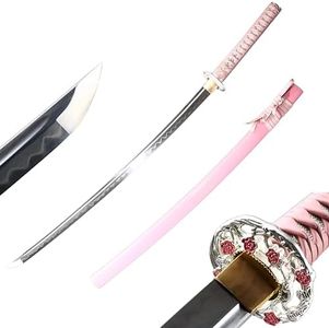 JIHPEN sword,Full Tang Katana 41-inch Katana,Handmade Japanese Katana T10 Carbon Steel Clay Tempered with Pink Scabbard，Real hamon