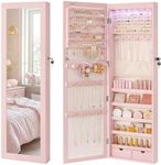SONGMICS 6 LEDs Mirror Jewelry Cabinet, 47.2-Inch Tall, Lockable