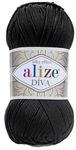 Alize Diva Silk Effect 100% Microfiber Acrylic Sport Yarn 1 Ball skeins 100gr 383yds Color (60 - Black)