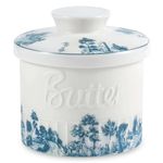 SIELUNO Butter Crock for Counter with Water, French Butter Dish, Butter Keeper Crock, Water Butter Dish-Blue and White porcelain-10x10x8cm