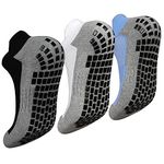 Men Non Slip Anti-Skid Socks 3 Pairs Tile Wood Floors Sticky Grips Ankle Socks for Yoga Pilates Workout Hospital