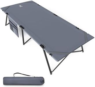 EVER ADVANCED Camp Bed for Adults, Folding Camp Beds with Side Pocket, Heavy Duty Camp Cot, Enlarged Camping Cot Bed with Carry Bag, Portable Camping Beds for Outdoor Office Guest, Loads 200KG, Grey