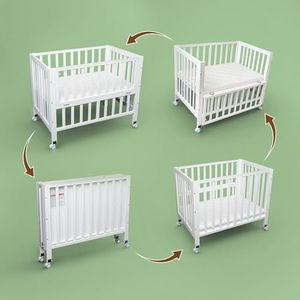 Flwrgirl Portable Mini Baby Crib - Pine Wood Foldable 4-in-1 Baby Crib with Mattress,Portable Bedside Bassinet Sleeper,3 Adjustable-Height Baby Cribs for 0-18 Months,White