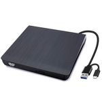 External USB & Type C CD DVD Drive, HFAN USB 3.0 & Type C Dual Port Portable Slim CD DVD +/-RW Drive Player Burner Writer Reader Rewriter for MacBook, Laptop, Computer Windows 7/8/10/XP/Vista/Mac OS