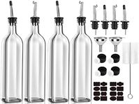 PENGQIMM 17oz Olive Oil Bottle Dispenser,4 Pack Glass Olive Oil and Vinegar Dispenser Set,With Drip-Free Pour Spouts Set,Oil Vinegar Cruet with Funnel Cleaning Brush and Tag for Kitchen (White 4 Pack)