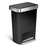 simplehuman CW1385CB 45L Rectangular Kitchen Pedal Bin with Liner Pocket, Silent Soft Close Lid, Strong Wide Steel Pedal, Stabiliser Bar, Internal Hinge, Black Plastic