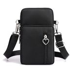 WITERY Waterproof Nylon Cute Crossbody Cell Phone Purse Smartphone Wallet Bag for Women, Black 1, 20X10X4cm