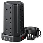 AODENG Tower Extension Lead with USB Slots 3M, 12 Way Outlets Multi Plug Extension Tower with 4 USB Slots (1 Type C & 3 USB Ports), Surge Protector Long Extension Lead tower for Home, Office, Kitchen