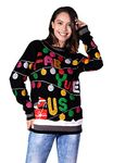 Women‘s Ugly Christmas Sweater Unisex Novelty Santa Pullover for Party Fun, Fabulous-black, Small