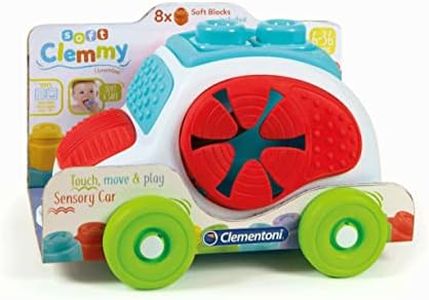Clementoni Soft Clemmy - Touch, Move and Play Sensory Car, Bambini 6-36 Mesi, Macchinina Raccoglitore 8 Mattoncini, Gioco Prima Infanzia, Sviluppa Manualità e Percezione Tattile, Made in Italy, 17315